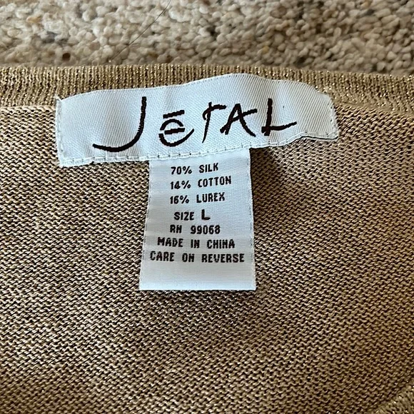 Jetal Silk Gold Metallic Thread Button Front Long Sleeve Shirt Top **Sz L** - Picture 4 of 4